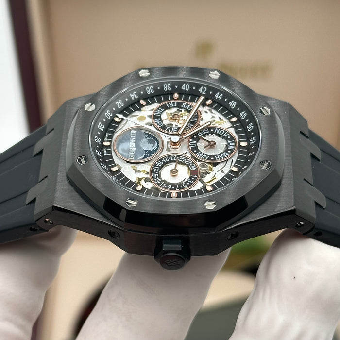 Royal Oak Perpetual Calendar Skeleton 41MM – Black Ceramic – Rubber Strap | Swiss Super Clone 1:1