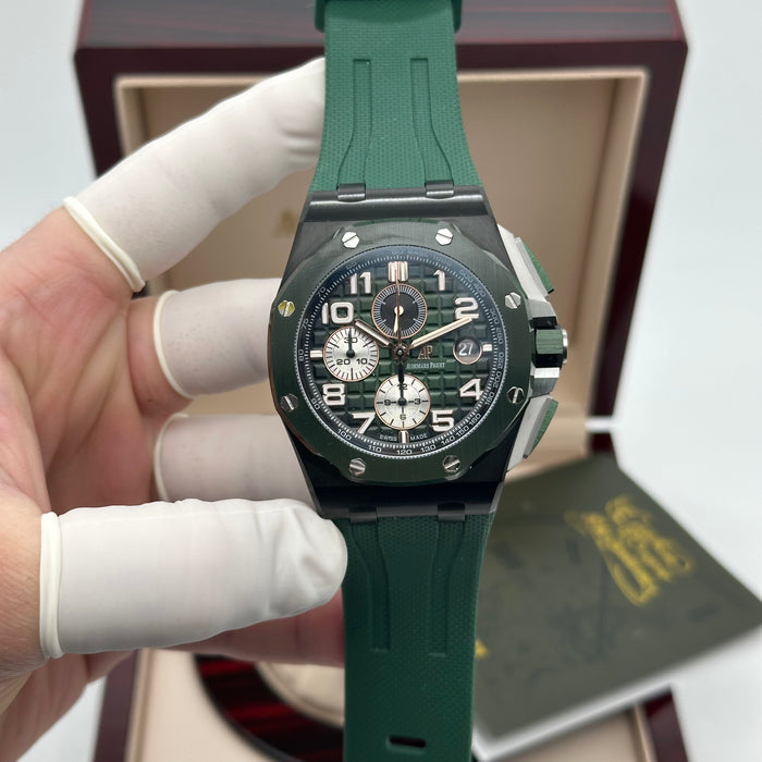 Royal Oak Offshore Chronograph Green Dial 44MM – Green Rubber Strap | Swiss Super Clone 1:1