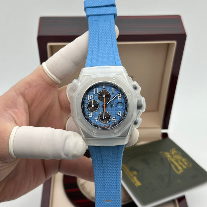 Royal Oak Offshore Chronograph Sky Blue Dial – Blue Rubber Strap | Swiss Super Clone 1:1
