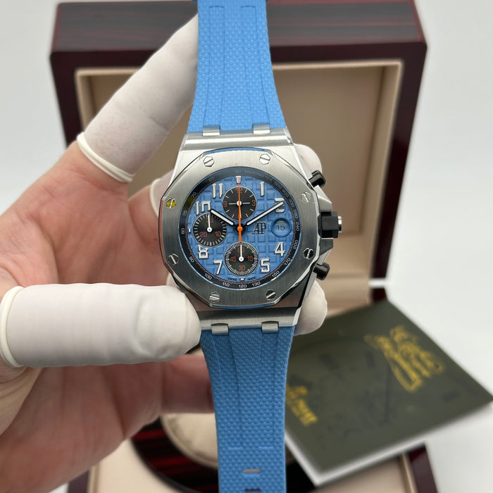 Royal Oak Offshore Chronograph Sky Blue Dial – Blue Rubber Strap | Swiss Super Clone 1:1