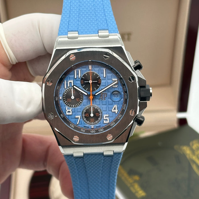 Royal Oak Offshore Chronograph Sky Blue Dial – Blue Rubber Strap | Swiss Super Clone 1:1