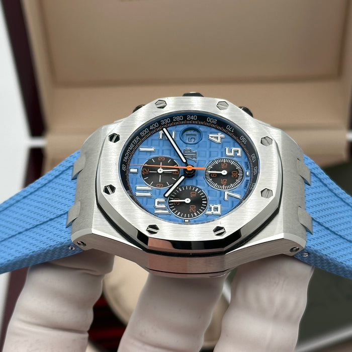 Royal Oak Offshore Chronograph Sky Blue Dial – Blue Rubber Strap | Swiss Super Clone 1:1