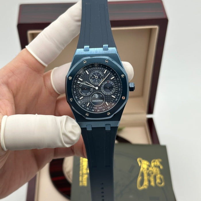 Royal Oak Perpetual Calendar Blue Case 41MM – Rubber Strap | Swiss Super Clone 1:1