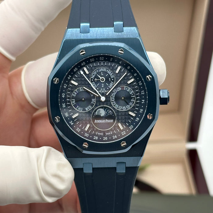 Royal Oak Perpetual Calendar Blue Case 41MM – Rubber Strap | Swiss Super Clone 1:1