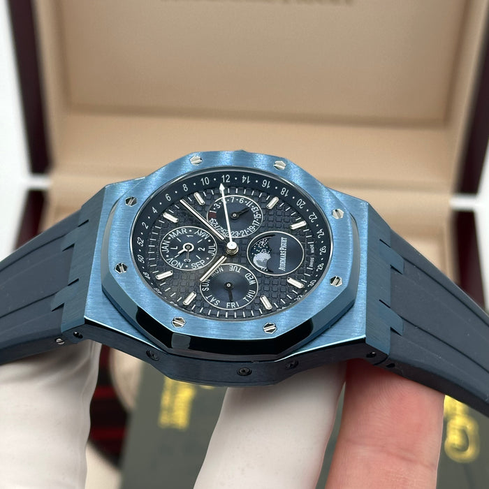 Royal Oak Perpetual Calendar Blue Case 41MM – Rubber Strap | Swiss Super Clone 1:1