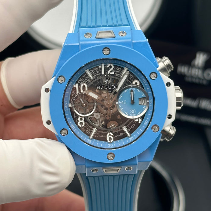 Hublot Big Bang Unico Blue Ceramic Skeleton Dial Chronograph 44MM – Swiss Super Clone