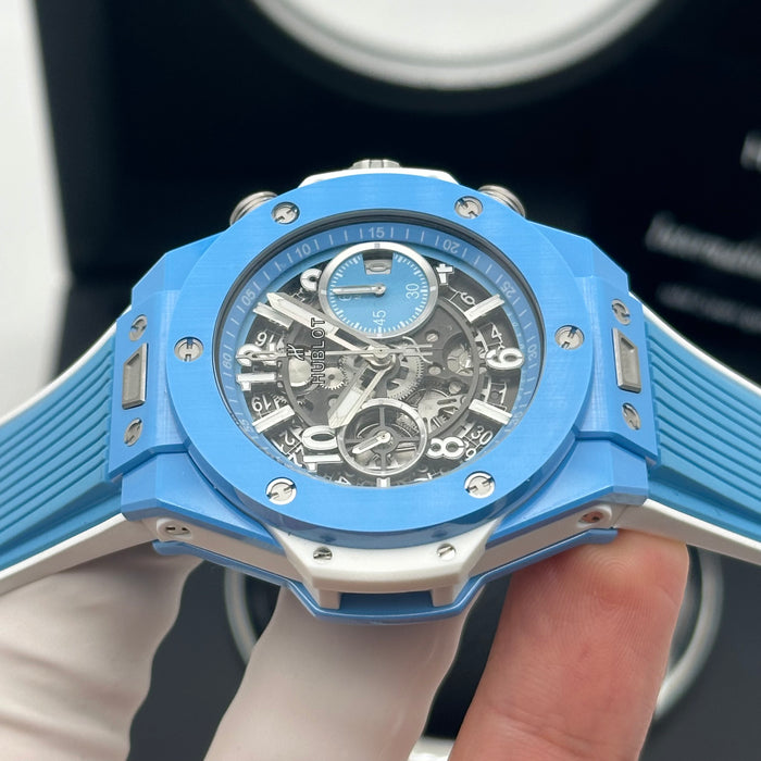 Hublot Big Bang Unico Blue Ceramic Skeleton Dial Chronograph 44MM – Swiss Super Clone