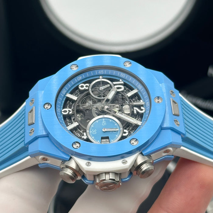 Hublot Big Bang Unico Blue Ceramic Skeleton Dial Chronograph 44MM – Swiss Super Clone