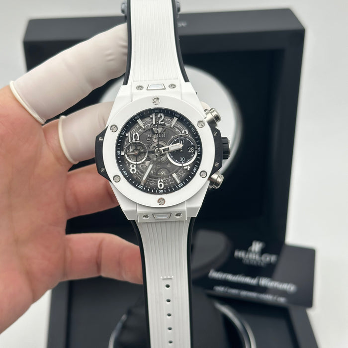 Hublot Big Bang Unico White Ceramic Skeleton Chronograph 44MM – Swiss Super Clone