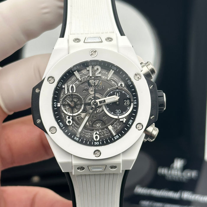 Hublot Big Bang Unico White Ceramic Skeleton Chronograph 44MM – Swiss Super Clone