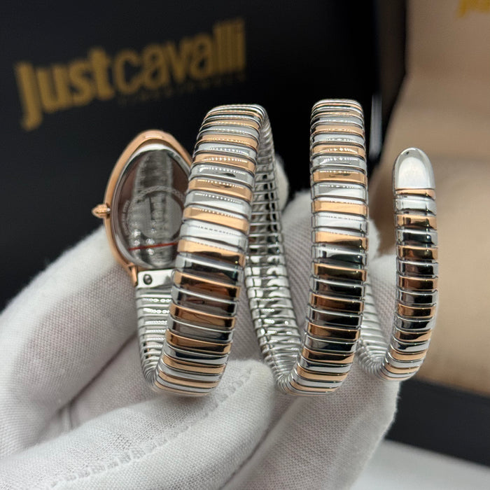 Just Cavalli JC1L224M0095 Women’s Serpentine Black Dial Bangle Watch – Two-Tone - Authentic