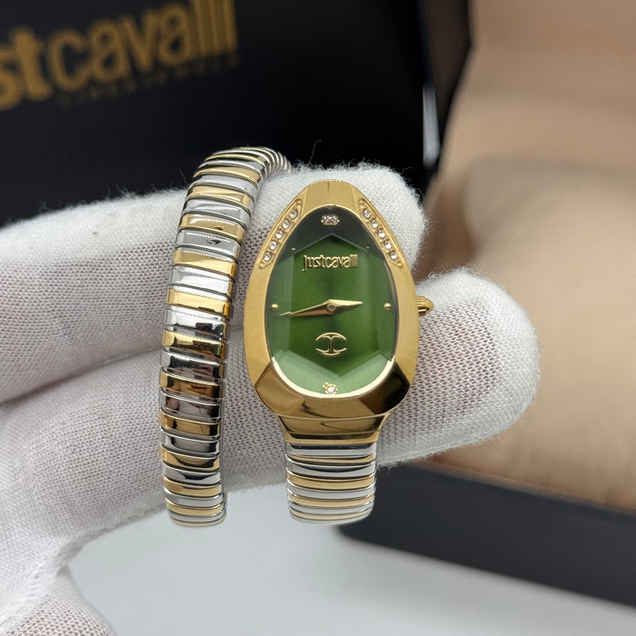 Just Cavalli JC1L208M0085 Women’s Serpentine Green Dial  – Two-Tone Gold & Silver (Authentic)