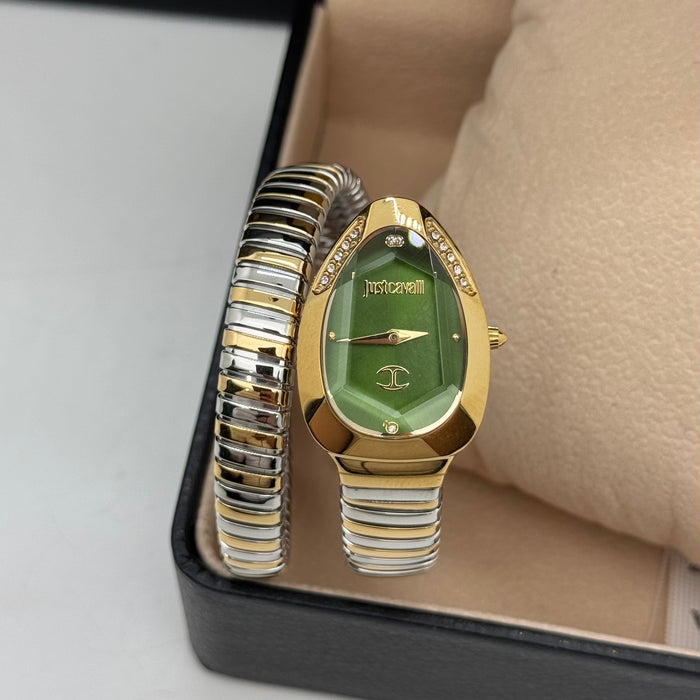 Just Cavalli JC1L208M0085 Women’s Serpentine Green Dial  – Two-Tone Gold & Silver (Authentic)