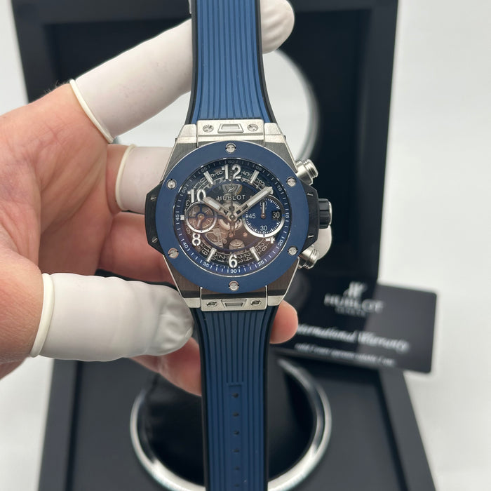 Hublot Big Bang Unico Titanium Blue Bezel Skeleton Chronograph 44MM – Swiss Super Clone