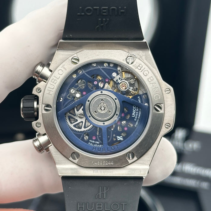 Hublot Big Bang Unico Titanium Blue Bezel Skeleton Chronograph 44MM – Swiss Super Clone