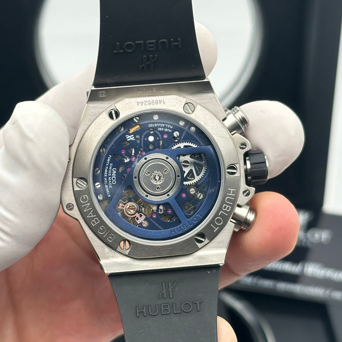 Hublot Big Bang Unico Titanium Blue Bezel Skeleton Chronograph 44MM – Swiss Super Clone