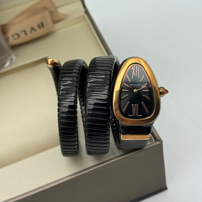 BVLGARI Serpenti Tubogas SP35S Women’s Watch – Black Ceramic & Rose Gold