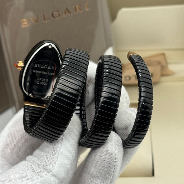 BVLGARI Serpenti Tubogas SP35S Women’s Watch – Black Ceramic & Rose Gold