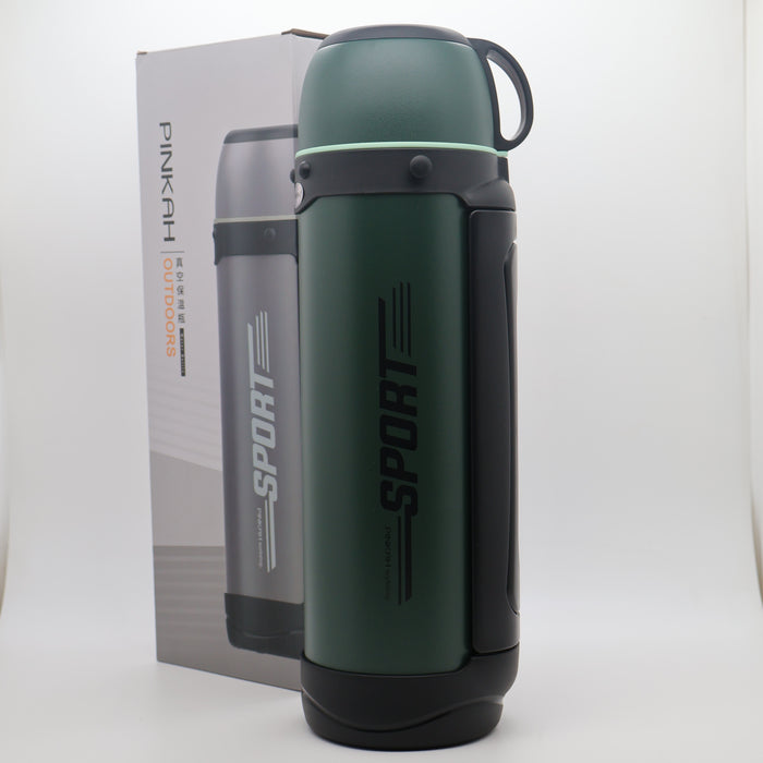 Pinkah 1.9mL Stainless Steel X- Large Coffe Thermoses For Travel Insulated Water Vacuum Bottle With Plastic Cup Hiking