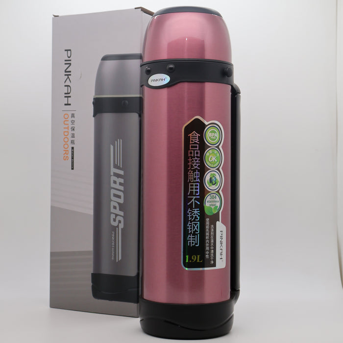 Pinkah 1.9mL Stainless Steel X- Large Coffe Thermoses For Travel Insulated Water Vacuum Bottle With Plastic Cup Hiking
