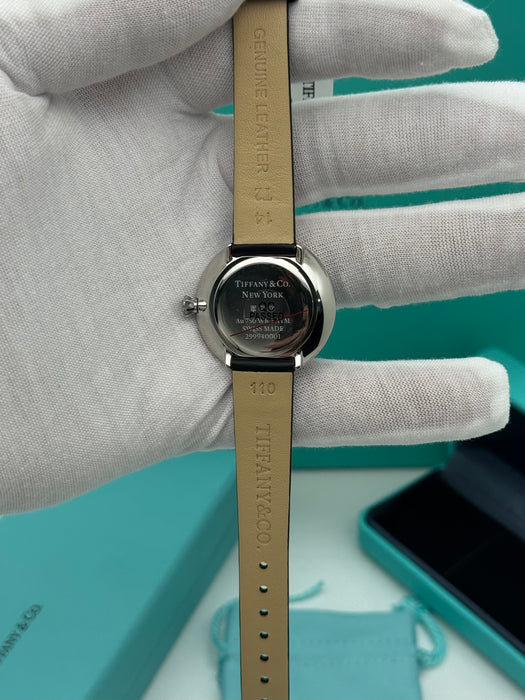 Tiffany & Co. Cocktail Oval Diamond Bezel Women’s Watch – Turquoise Dial, Black Leather Strap