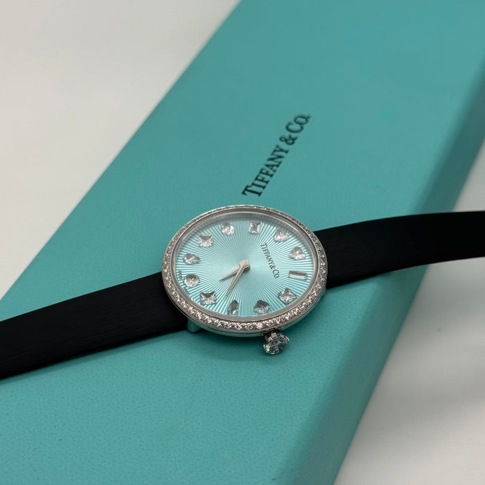 Tiffany & Co. Cocktail Oval Diamond Bezel Women’s Watch – Turquoise Dial, Black Leather Strap