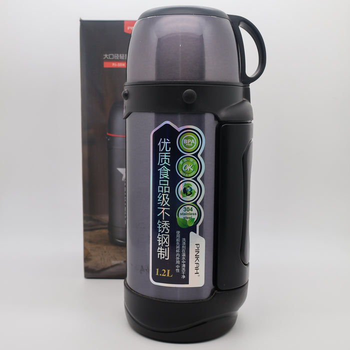 Pinkah 1.2mL Stainless Steel Medium Coffe Thermoses For Travel Insulated Water Vacuum Bottle With Plastic Cup Hiking