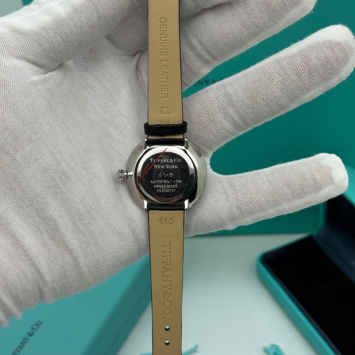 Tiffany & Co. Cocktail Oval Diamond Bezel Women’s Watch – Black Dial, Black Leather Strap