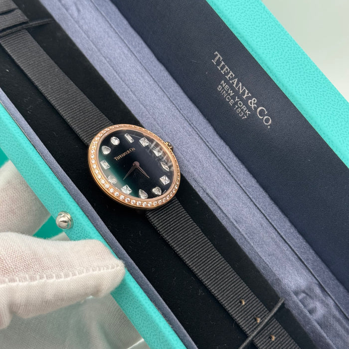 Tiffany & Co. Cocktail Oval Diamond Bezel Women’s Watch – Black Dial, Rose Gold Case