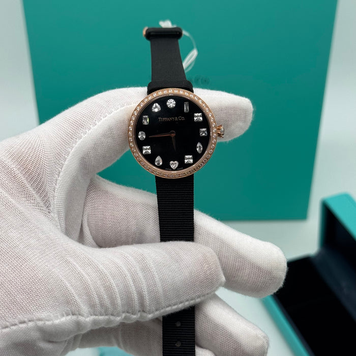 Tiffany & Co. Cocktail Oval Diamond Bezel Women’s Watch – Black Dial, Rose Gold Case