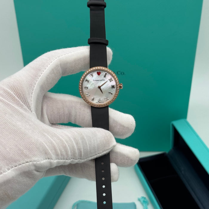Tiffany & Co. Cocktail Oval Diamond Bezel Women’s Watch – White Mother-of-Pearl Dial with Red Heart