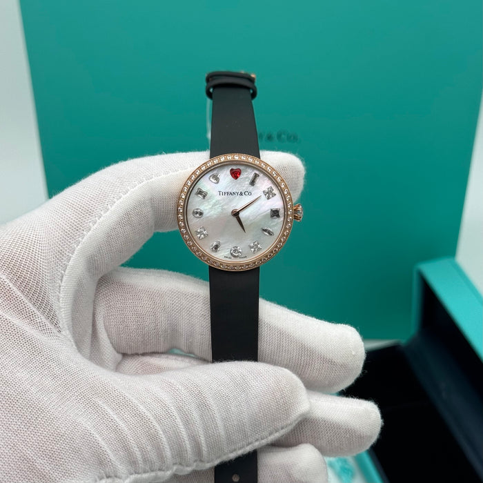 Tiffany & Co. Cocktail Oval Diamond Bezel Women’s Watch – White Mother-of-Pearl Dial with Red Heart