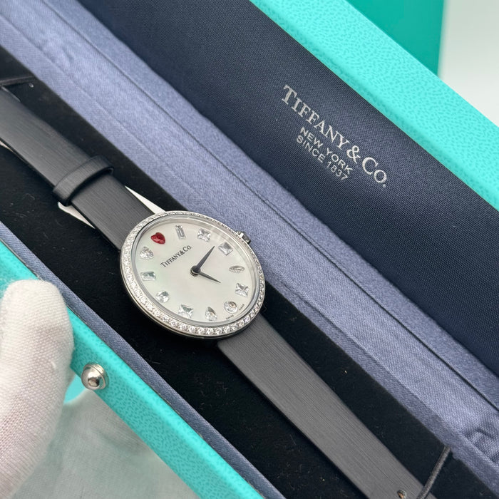Tiffany & Co. Cocktail Oval Diamond Bezel Women’s Watch – White Dial with Red Heart