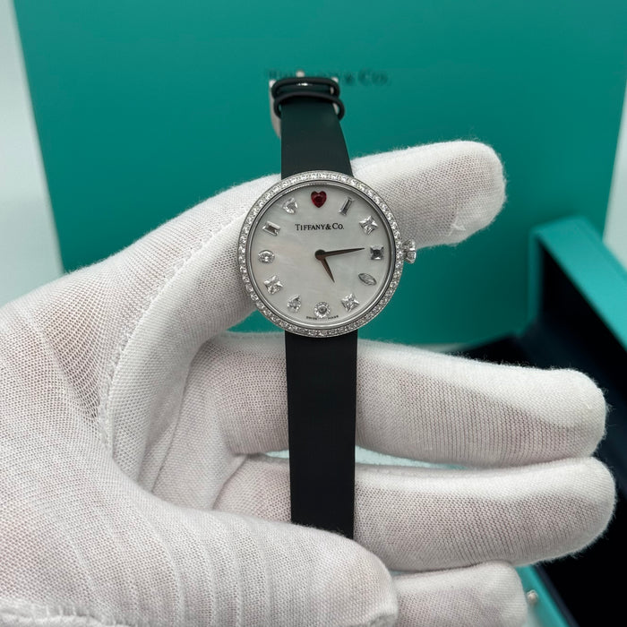 Tiffany & Co. Cocktail Oval Diamond Bezel Women’s Watch – White Dial with Red Heart