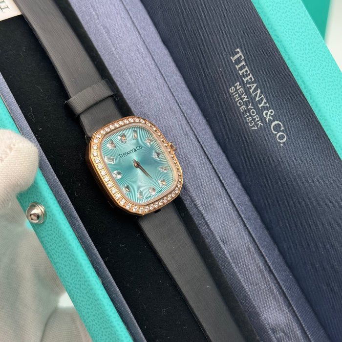 Tiffany & Co. Cushion Diamond Bezel Watch – Tiffany Blue Dial in Rose Gold
