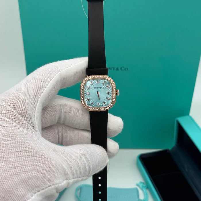 Tiffany & Co. Cushion Diamond Bezel Watch – Tiffany Blue Dial in Rose Gold