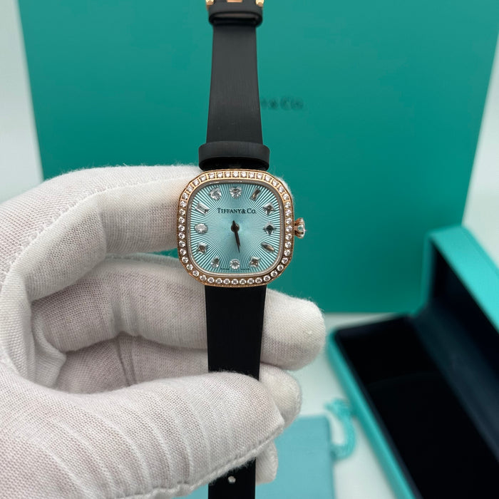 Tiffany & Co. Cushion Diamond Bezel Watch – Tiffany Blue Dial in Rose Gold