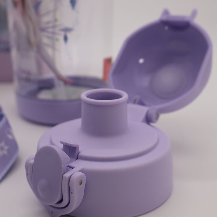Spider Water Bottle Reusable Kids 520ml PP with Two Lids Leak Proof with straw Lid BPA Free Drinking bottle (Elsa)