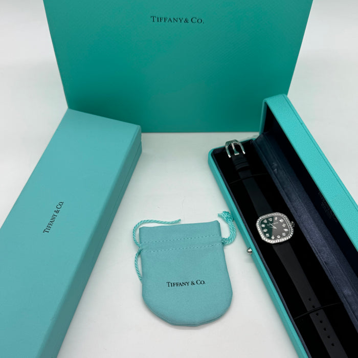 Tiffany & Co. Cushion Black Dial Diamond Bezel Silver Women’s Watch