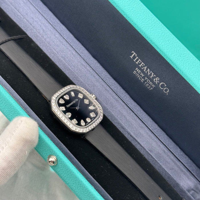 Tiffany & Co. Cushion Black Dial Diamond Bezel Silver Women’s Watch