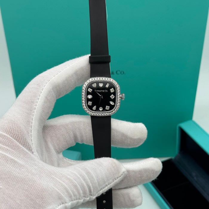 Tiffany & Co. Cushion Black Dial Diamond Bezel Silver Women’s Watch