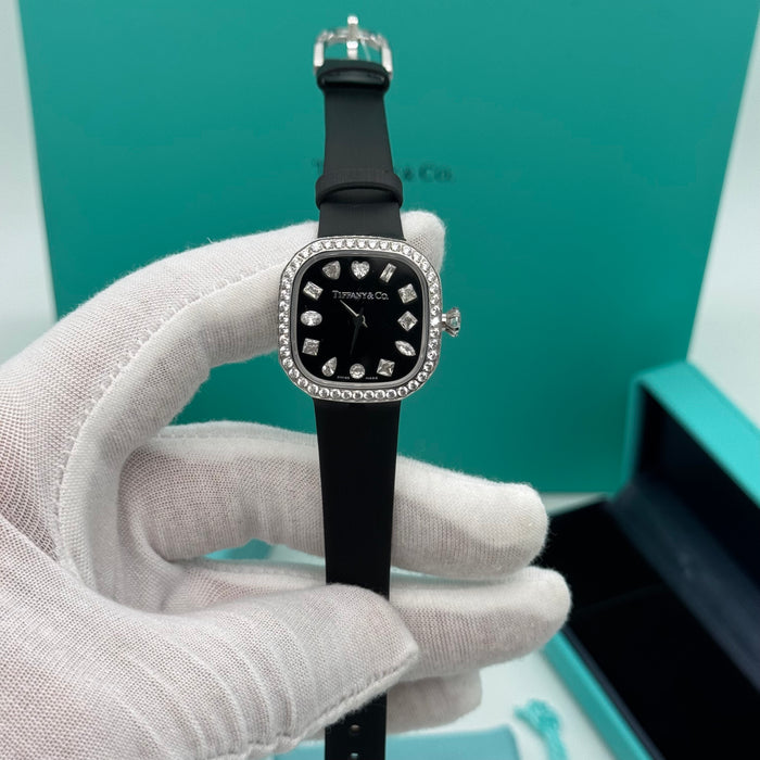 Tiffany & Co. Cushion Black Dial Diamond Bezel Silver Women’s Watch