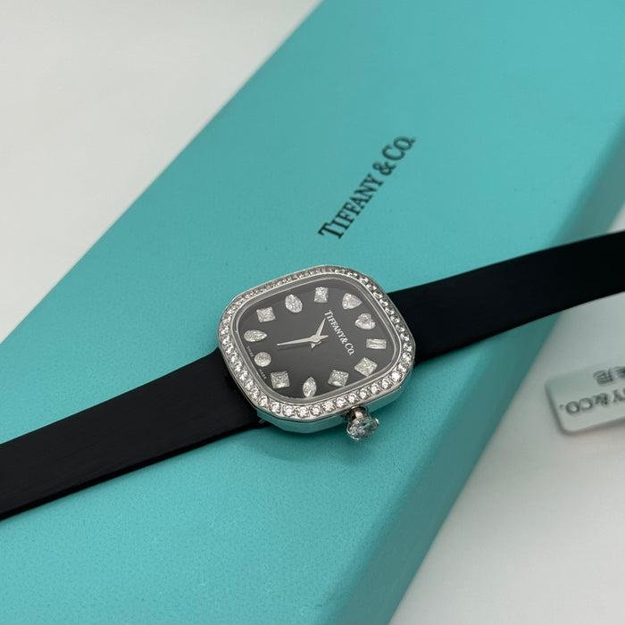 Tiffany & Co. Cushion Black Dial Diamond Bezel Silver Women’s Watch