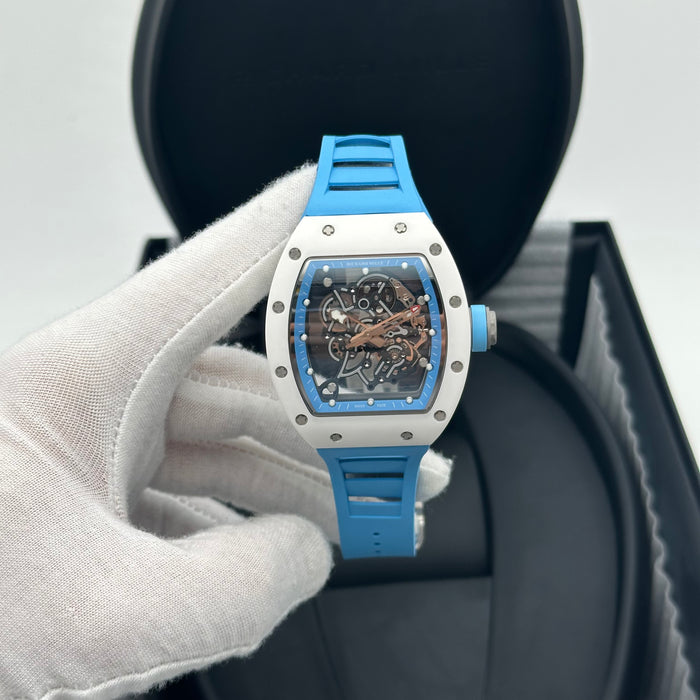 Richard Mille RM055 Bubba Watson White Ceramic Blue Strap – Swiss Super Clone Skeleton Automatic