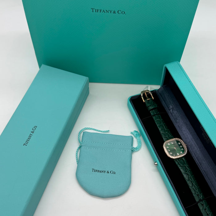 Tiffany & Co. Square Cushion Watch – Dark Green Dial with Croc Strap