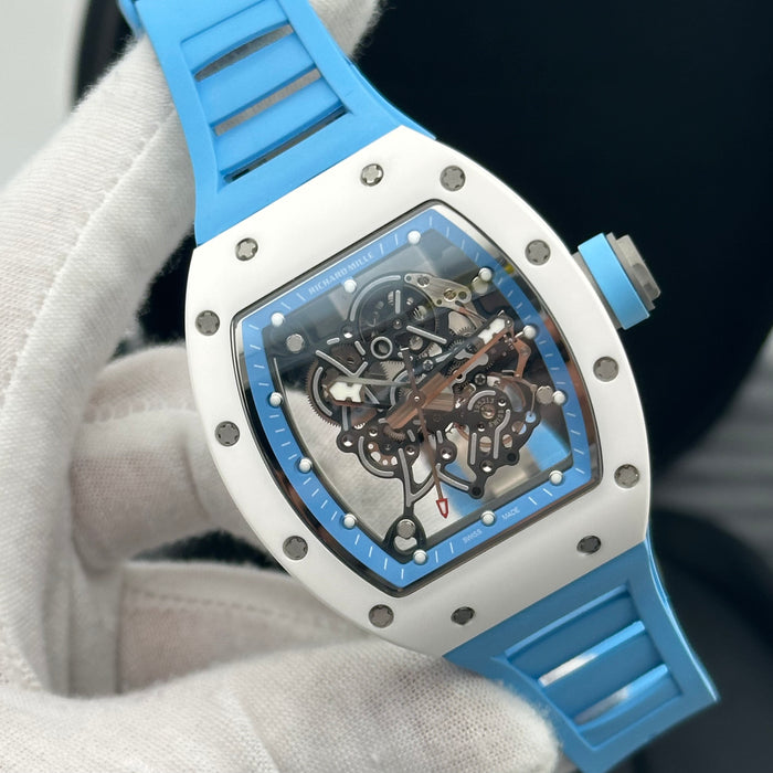 Richard Mille RM055 Bubba Watson White Ceramic Blue Strap – Swiss Super Clone Skeleton Automatic