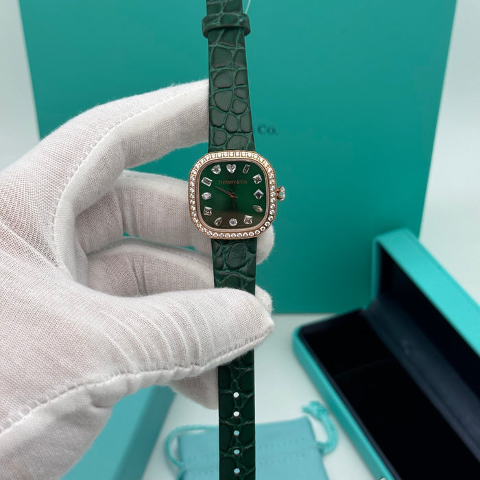 Tiffany & Co. Square Cushion Watch – Dark Green Dial with Croc Strap