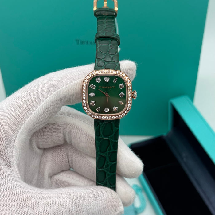 Tiffany & Co. Square Cushion Watch – Dark Green Dial with Croc Strap