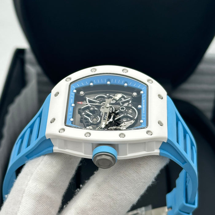 Richard Mille RM055 Bubba Watson White Ceramic Blue Strap – Swiss Super Clone Skeleton Automatic