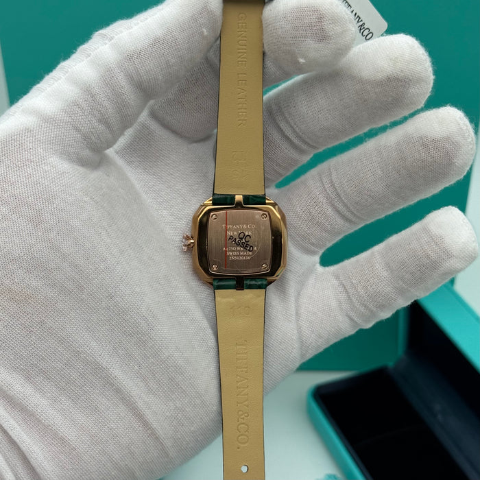 Tiffany & Co. Square Cushion Watch – Dark Green Dial with Croc Strap